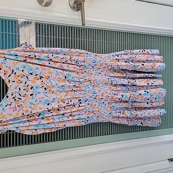 Ramy Brooke Printed Angelina Dress Floral Smocked Waist Ruffle Straps Sz L - Picture 5 of 11